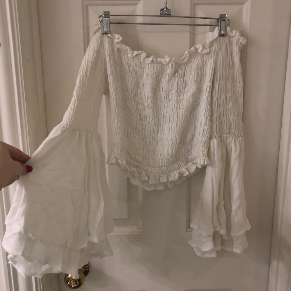 Bell sleeve off the shoulder top